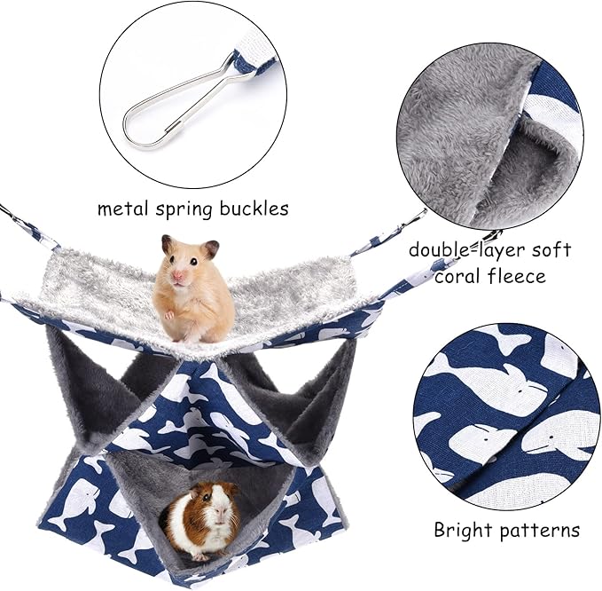 3 Tier Ferret Rat Hammock,Guinea Pig Cage Accessories,13.7x13.7 Inches,Pet Cage Hanging Bunkbed Hammock for Small Animals,Guinea Pig,Ferret,Kitten,Squirrel,Chinchilla,Rat,Parrot(Blue)
