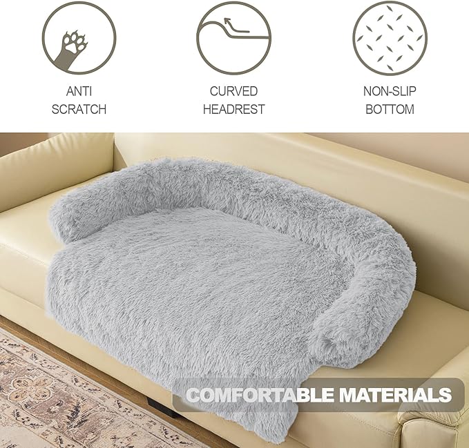 Tinaco Calming Dogs/Cats Bed Mats, Dog Pad Washable Removable Couch Cover, Plush Long Fur Mat for Pets, Waterproof Lining, Perfect for Small, Medium and Large Dogs and Cats (Light Gray, 59"x39")