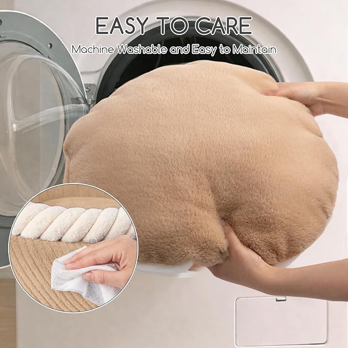 Hollypet Cat Bed for Indoor Cats Kitty Beds, Round Washable Fluffy Small Dog Bed, Soft Cozy Plush Pet Beds for Puppy and Kitten with Non-Slip Bottom (20" Diameter, Oatmeal)