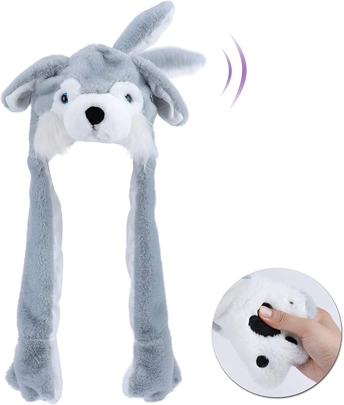 Bubblepompom Animal Hat with Ears Moving Jumping Pop Up Beating Hat Plush Holiday Cosplay Dress Up Funny Gift for Kids