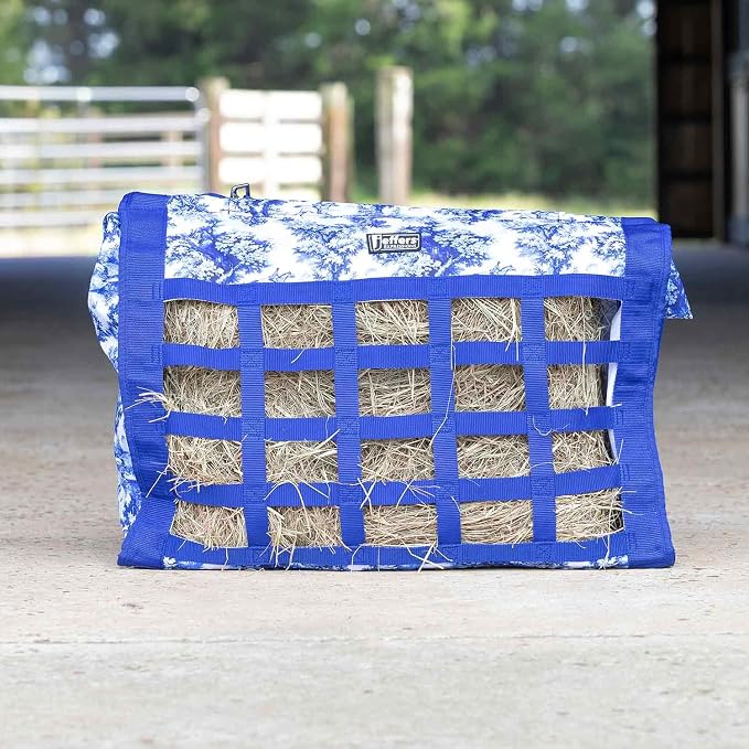 Jeffers Expression Extend Feed Hay Bag - Natural Slow Feed Hay Feeder, Durable 600D Material, Mesh Bottom & Top Loading Design, Holds Up to 2 Flakes for Horses, Goats & Livestock - Equestrian Toile