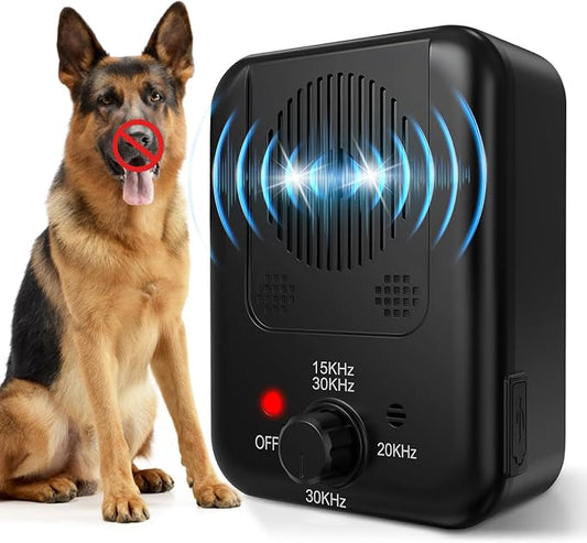 Dog Bark Deterrent Device, Automatic Ultrasonic Anti Barking Device with Long Range 50FT, Rechargeable Bark Control Box with 3 Adjustable Modes, Safe & Humane Dog Silencer for Indoor & Outdoor