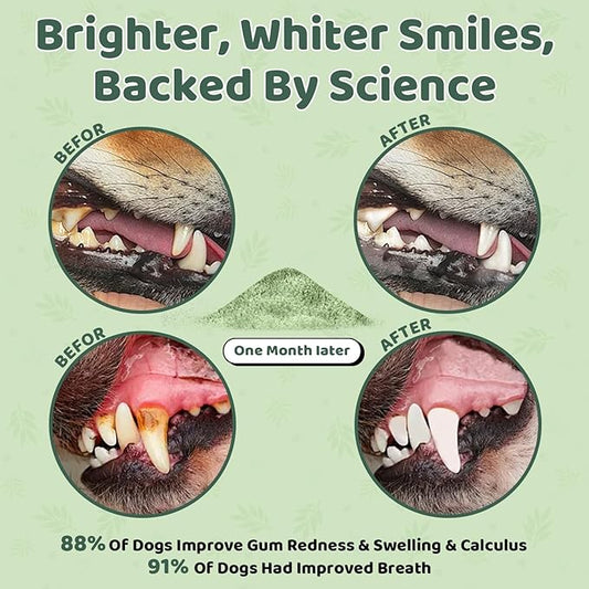 Dog Teeth Cleaning Powder, Dog Dental Powder, Dog Dental Care, Targets Tartar & Bad Breath & Reduces Plaque, Dental Powder for Dog Teeth Cleaning, Green