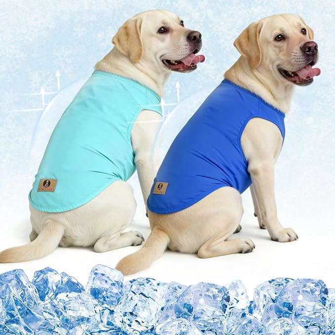 KOOLTAIL Cooling Sunblock Dog Clothes for Large Dogs, 2 Pack UPF50+ UV & Insect Protection Quick Dry Dog T Shirts for Outdoor, Anti-Hair Loss Breathable Sleeveless Pet Vest Tank Tops, Blue&Green, XXXL