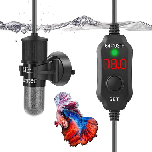 10W Mini Aquarium Heater for 1-2 Gallon Tanks | Submersible Fish Tank Heater with Digital Thermostat, Dry-Run & Overheat Protection, Memory Function