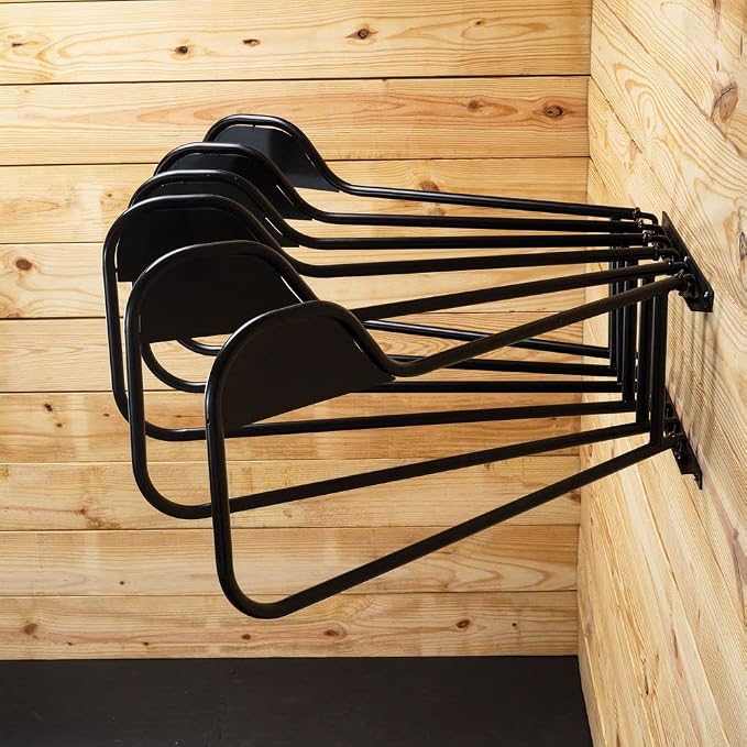 EASY-UP Mounted Blanket Pad Rack | Organize and Dry Horse Gear | Ideal for Narrow Spaces | Holds 6 Hanging Arms | Swivel Arms for Spacing | Color Black