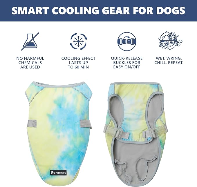Spark Paws Dog Cooling Vest - SPF 50 UV Sun Protection - Summer Heat Relief Gear for Dogs, Lightweight, Evaporative Cooling - Dog Anxiety Relief Vest During Hot Days - Tropical Storm, Large