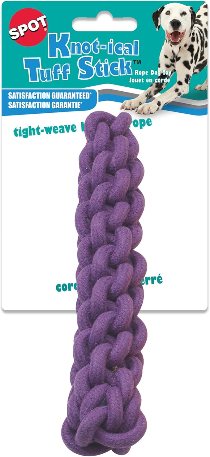 SPOT Knot-ical Tuff Stick - Braided Rope Dog Toy, Tight Weave Nautical Rope Fetch and Tug Toy, Great for Moderate Chewers, Medium Sized Dog Breeds - 10in, One Toy, Assorted Colors