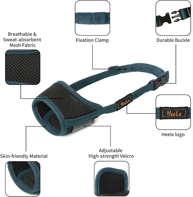 HEELE Dog Muzzle,Soft Nylon Muzzle Anti Biting Barking Chewing,Air Mesh Breathable Drinkable Adjustable Loop Pets Muzzle for Small Medium Large Dogs (Blackish Green, M)