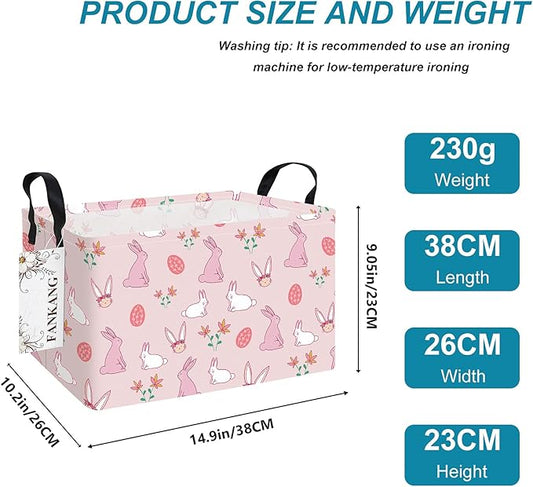 Storage Bins,Nursery Hamper Canvas Laundry Basket Foldable with Waterproof PE Coating Storage Baskets for Boys and Girls, Office, Bedroom, Clothes,Toys(Rec-Rabbit ）