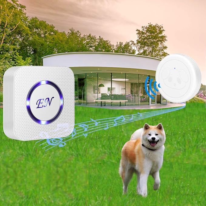Dog Door Bell, Wireless Doggie Doorbells for Potty Training, Door Bell for Dogs to Go Outside, Dog Bells (White, 1 Receiver + 2 Transmitters)