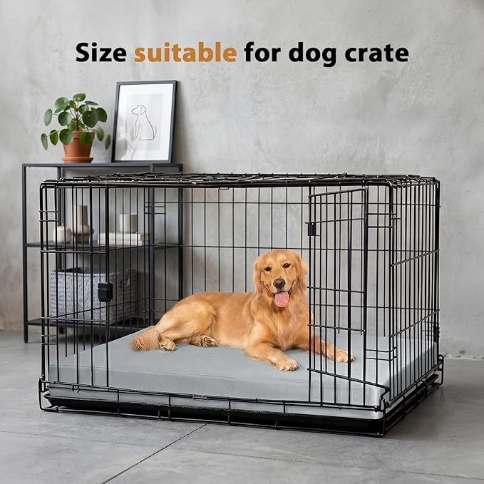 RRPETHOME 3" Chew Proof Indestructible Dog Bed for Large Aggressive Chewers,Durable Tough Fabir Chew Resistant Crate Dog beds for Large Dog & Puppy,Orthopedic Egg Foam Kennel Mat Pad Grey 42x30x4