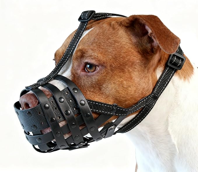 PVC Woven Basket Dog Muzzle for Medium & Large Sized Dogs - Pitbull, Amstaff & Rottweiler Breathable Adjustable Muzzle, Safe Anti-Chewing Biting Comfortable
