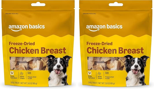 Amazon Basics Dog Treats Freeze Dried Raw Single Ingredient Chicken Breast, High Protein, Healthy Training Treats or Meal Topper for All Dogs, Grain-Free, 3 Oz (Previously Wag) (Pack of 2)