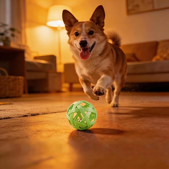 Dog Toy Ball with Bell, TPR Chew Resistant Interactive Fetch Toy for Small to Medium Dogs& Puppies, Lightweight Bouncy Cage-Style Puppy Ball for Boredom Relief & Teething