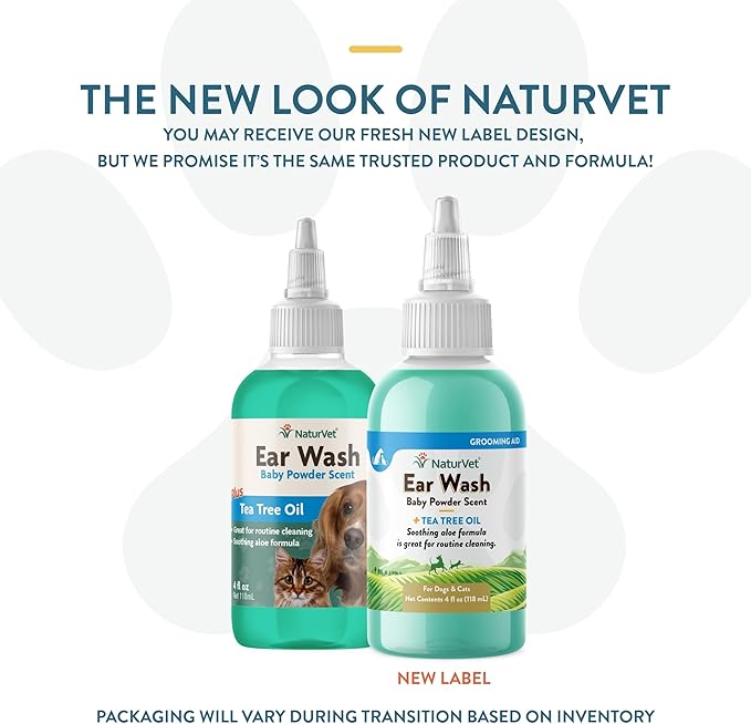 NaturVet Ear Wash Plus Tea Tree Oil for Dogs and Cats, 4 oz Liquid, Made in USA