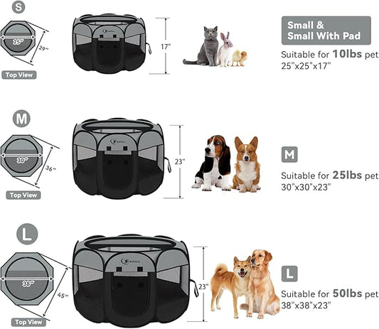 Siedihit Dog Cat Playpen, Puppy Pet Playpen Indoor for Dog Crate Tent Cage Outdoor, Portable Pop Up Dogs Enclosure Kennel with Carrying Case for Dogs/Cats/Rabbits (Dark Grey, Medium)