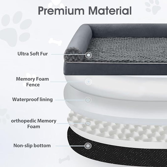 BFPETHOME Orthopedic Washable Dog Beds Large Sized Senior Dog for Comfy Sleeping with Removable Cover, Waterproof Big Soft Pet Couch Bed for Dogs Relax