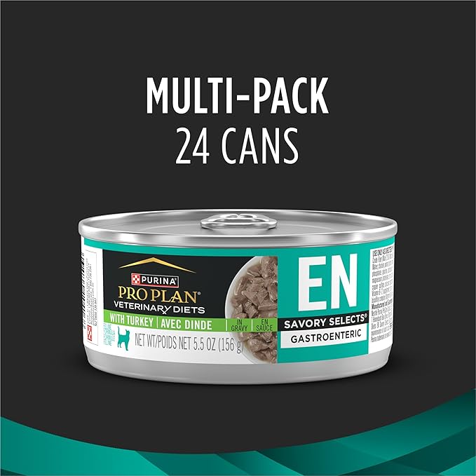 Pro Plan Veterinary Diets Purina EN Savory Selects Gastroenteric with Turkey in Gravy Feline Formula – Digestive Cat Food - 5.5 Oz. Can