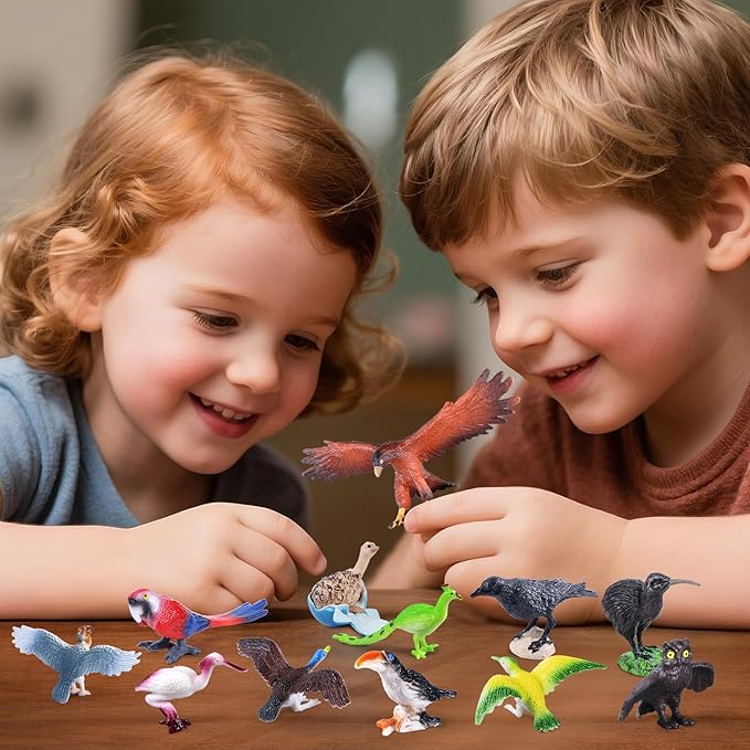 SIENON 23Pcs Realistic Birds Toy Playset, Assorted Wildlife Bird Figures with Nest, Raven, Kiwi, Ostrich, Macaw, Golden Eagle Hawk for Kids Educational Toy Birthday Décor Party Favor School Project