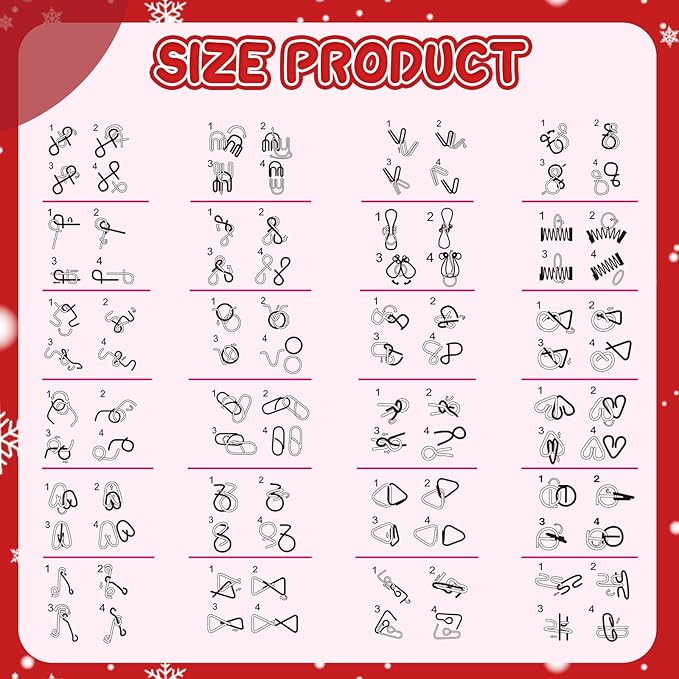 Christmas Metal Brain Teaser Puzzles Ring Educational Toys, Steel IQ Games Physics Mind Metal Puzzles for Adults, Unlock Interlock Game, Brain Teaser Puzzle for Party Favor Kids (Christmas)