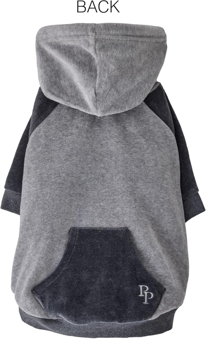 Pet Passion Cooper II Organic Cotton Velour Dog Hoodie Pet Coat for Small, Medium and Large Dogs, Heather Gray Color Block, XX-Large (70-110 lbs)