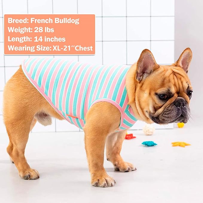 KYEESE 2Pack Dog Shirt, Soft Striped Dogs T Shirts, Lightweight Pet Tank Top, Sleeveless Dog Shirt for Small Dogs, Stretchy Comfortable Pet Vest, Pink, XL