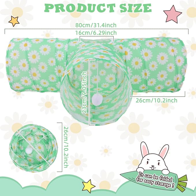 BWOGUE Bunny Tunnels & Tubes Collapsible 3 Way Bunny Hideout Small Animal Activity Tunnel Toys for Dwarf Rabbits Guinea Pigs Kitty