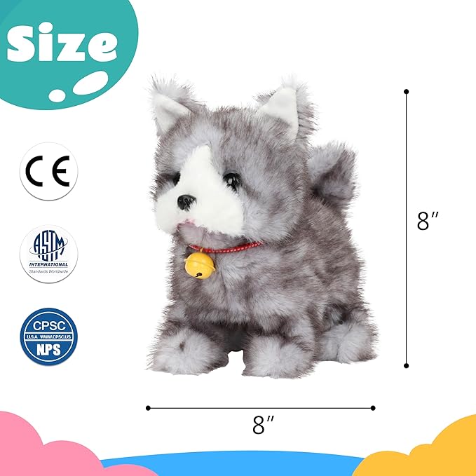 Walking Grey Cat Stuffed Animal Talking Wagging Nodding Educational Plush Toy Electric Interactive Animated Plushies for Girls Boys Birthday