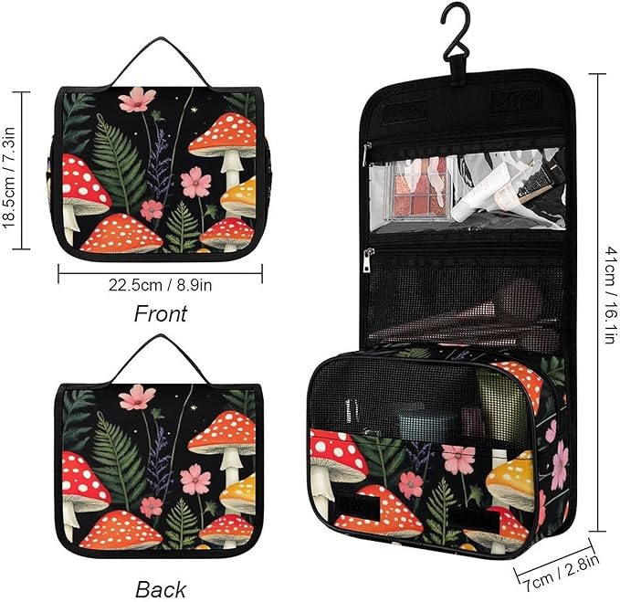Hanging Travel Toiletry Bag for Men and Women Makeup Organizer (Goth Gothic Moon Cute Mushroom)