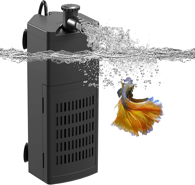 Yaubay Aquarium Internal Filter for Up to 10 Gallons, Upgraded Fish Tank Filters with 3-Stage Filtration Trio, Adjustable Water Flow, Quiet Corner Filters for Fish Turtle Shrimp Tank, 80GPH, 4W