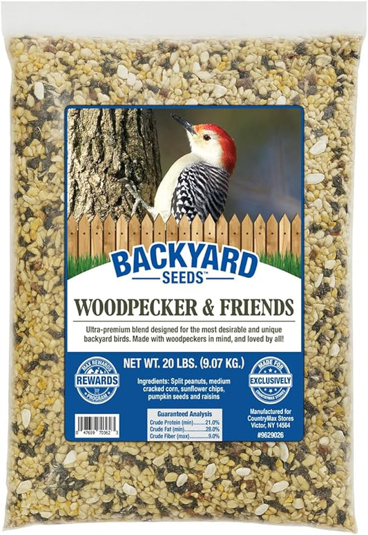 Backyard Seeds Woodpecker No-Waste Bird Seed Mix 40lbs - Premium Shelled Peanuts & Sunflower Chips, Two Medium Bags of Wild Bird Food