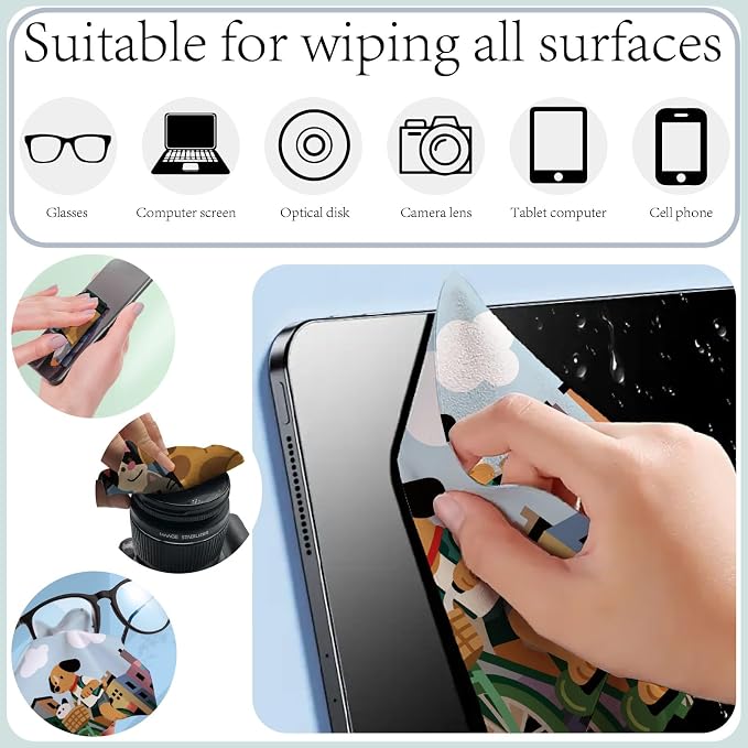 CREATCABIN 6Pcs Dog Glasses Cleaning Cloth Microfiber Cleaning Cloths Reusable Thicken Soft Multicolor Eyeglasses Cleaner Wipes Washable for Eyeglasses Camera Lens Laptops Screens Cell 6 x 6 Inch