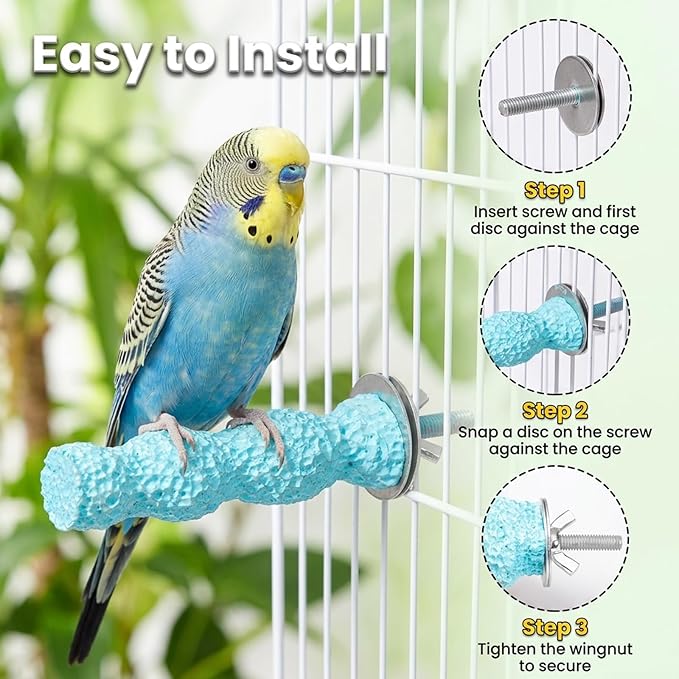 4-Piece Bird Perch Set for Parakeet Cages, Bird Beak Grinding Stone, Natural Volcanic Rock Bir-d Cage Accessories, Durable Bi-rd Perch Toys for Small Birds