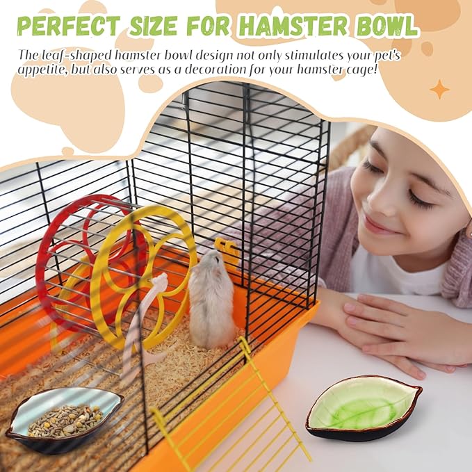 2 Pcs Hamster Food Bowl Ceramic Food Water Feeding Dish for Hamster Guinea Pig Hedgehog Gerbil Dwarf Rat Mice Chinchilla Sugar Glider(Leaf)