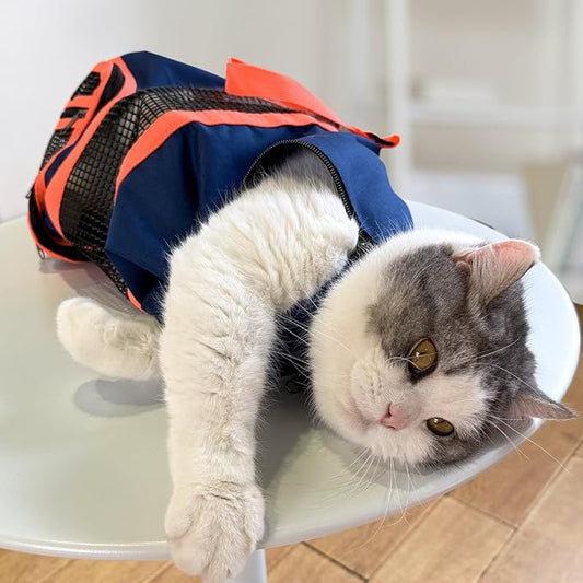 Cinf Cat Nail Clipping Cleaning Grooming Restraint Bag No Scratching Biting for Bathing Nail Trimming Injecting Examining(Navy Blue,M)