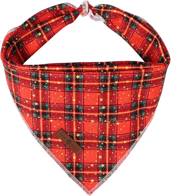 Lionet Paws Christmas Dog Bandana for Small Medium Dogs,Grid Dog Kerchief Washable Dogs Triangle Bibs Scarf for Girl or Boy