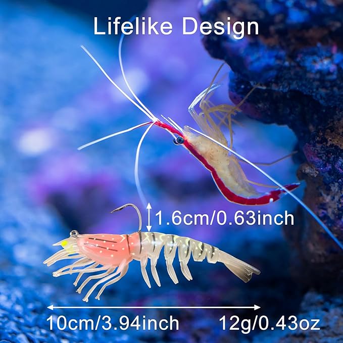 Bionic Swimming Shrimp Lure, Top Water Fish Bites Soft Stuff Shrimp Bait for Bass, Hooks Fishing Lures for Freshwater and Saltwater