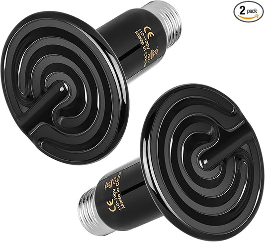 HealSmart 75W Reptile Heat Lamp Ceramic Heat Emitter, No Light Emitting Heat Bulbs, Suitable for Snake/Lizard/Spider, Plant Growth and Incubating Chicken, 2-Pack