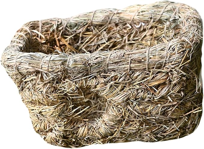 1Pc Hand-Woven Straw Double-Entrance Pet Nest Small Animal Sleeping House for Cats Rabbits and Guinea Pigs Indoor Cozy Habitat