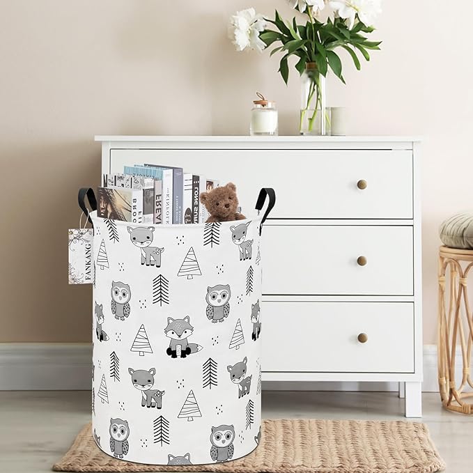 Storage Basket, Nursery Hamper Canvas Laundry Basket Foldable with Waterproof PE Coating Large Storage Baskets for Kids Boys and Girls, Office, Bedroom, Clothes,Toys(Animal)