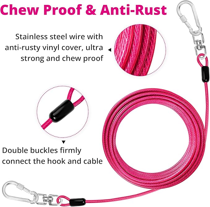 jenico Dog Tie Out Cable: 50 ft Dog Lead for Yard - Heavy Duty Chain Leash Outside for Small Large Dogs Up to 503 lbs - Outdoor Dog Runner Tether