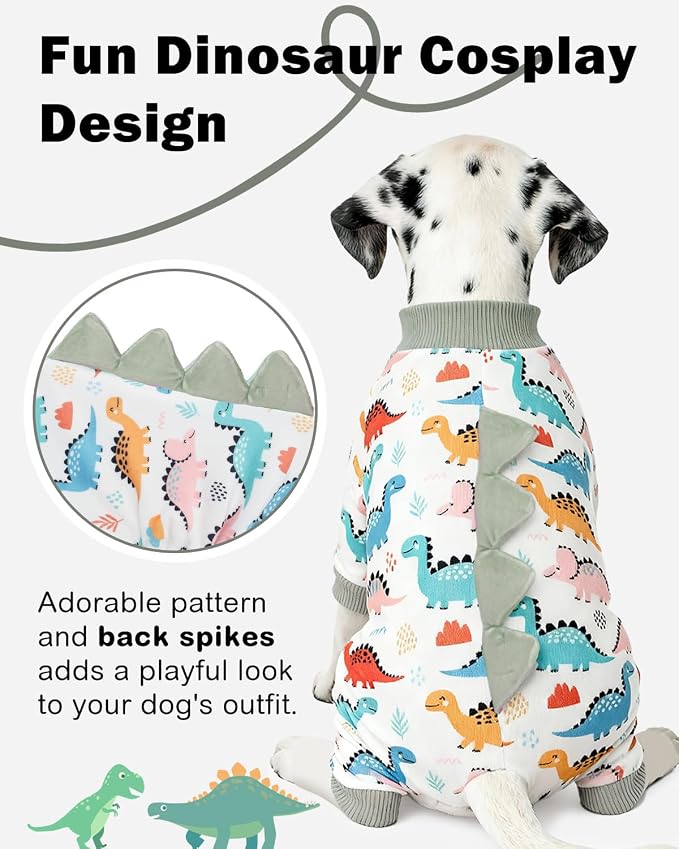CuteBone Dinosaur Costume Dog Pajamas, Stretchy Spandex Crystal Velvet Sleepwear Coat for Small Dogs, Soft & Warm Pet Outfit Clothes for Cold Weather, Cozy Pullover Design COSP17XL
