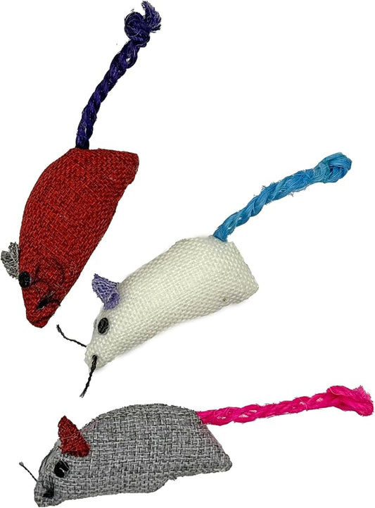 SPOT Burlap Mice Cat Toys, Interactive & Durable Catnip Toys for Indoor Cats & Kittens, Perfect for Hunting & Play, 3-Inch, Assorted Colors, 3 Pieces