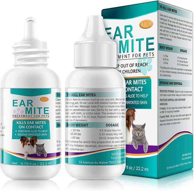 Daiasns Ear Mite Treatment for Cats & Dogs - Fast-Acting Ear Mite Drops, Dog Ear Infection Treatment, Ear Mite Treatment for Dog Yeast Infection, 100% Natural for Ear Relief - 0.75 fl oz (Pack of 2)