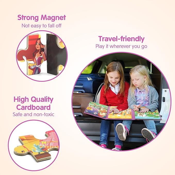 SYNARRY Princess Fairy Party Magnetic Puzzles for Toddlers 3-5 Girls, 36 Pieces Travel Puzzles for Kids Ages 4-6, Easter Basket Stuffers Gifts for Kids, Car Airplane Road Trip Activities Toy