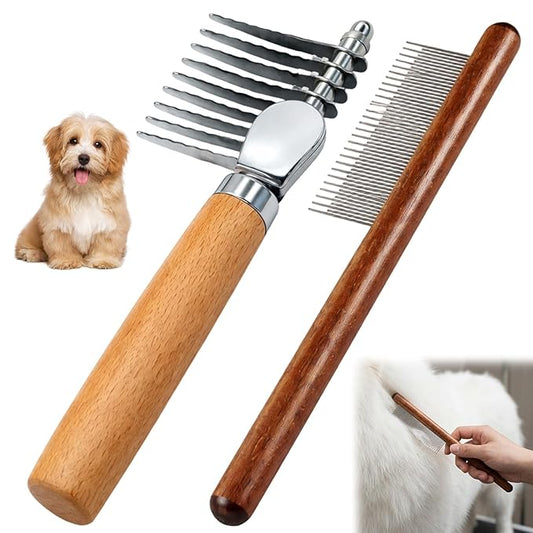 2-Piece Professional Grooming Kit with Stainless Steel Teeth, for Long-Haired Pets During Shedding Season and Mat Removal Sessions,Dematting Tool for Dogs, Cat Dematting Tool, Dematting Comb for Dogs