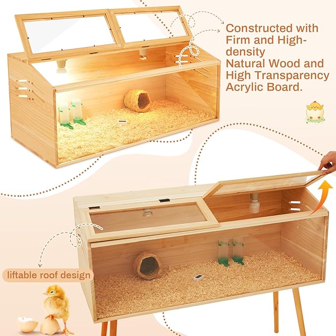 CroBlissful 40 x 16 x 16 in Brooder Kit Box for Chicken Quails Indoor Outdoor with Leg Stand Sliding Door, Bulb Set and Feeder, Baby Chicken Coops for Ducks, Hamsters, Lizards, Mice, Rat