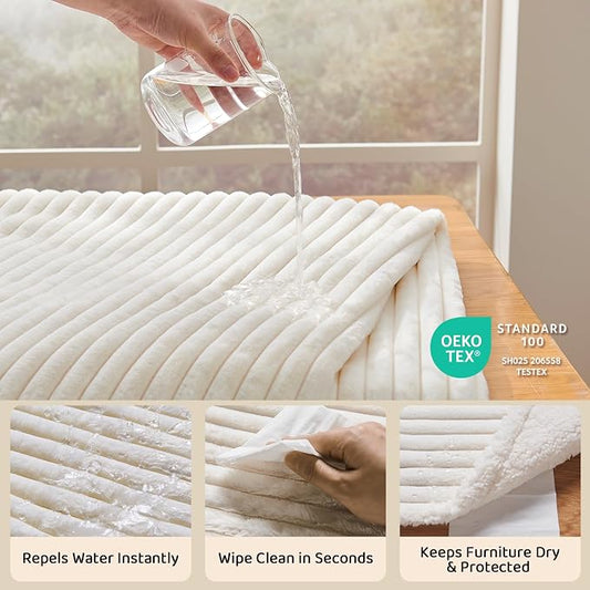 Qeils Waterproof Calming Dog Blanket for Medium Dogs, Noiseless Soft Plush Pet Blanket for Cats, 500GSM Thick Faux Fur Pet Throw, Couch Furniture Protector for Puppy, Cream, 30x40IN