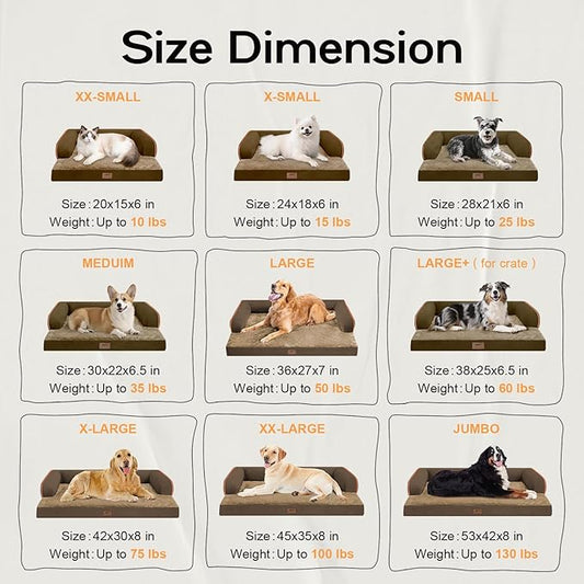 Dog Bed Medium Size Dog-Orthopedic Waterproof Bed for Dogs,Foam Couch Sofa with Washable Removable Cover & Non-Slip Bottom-Brown